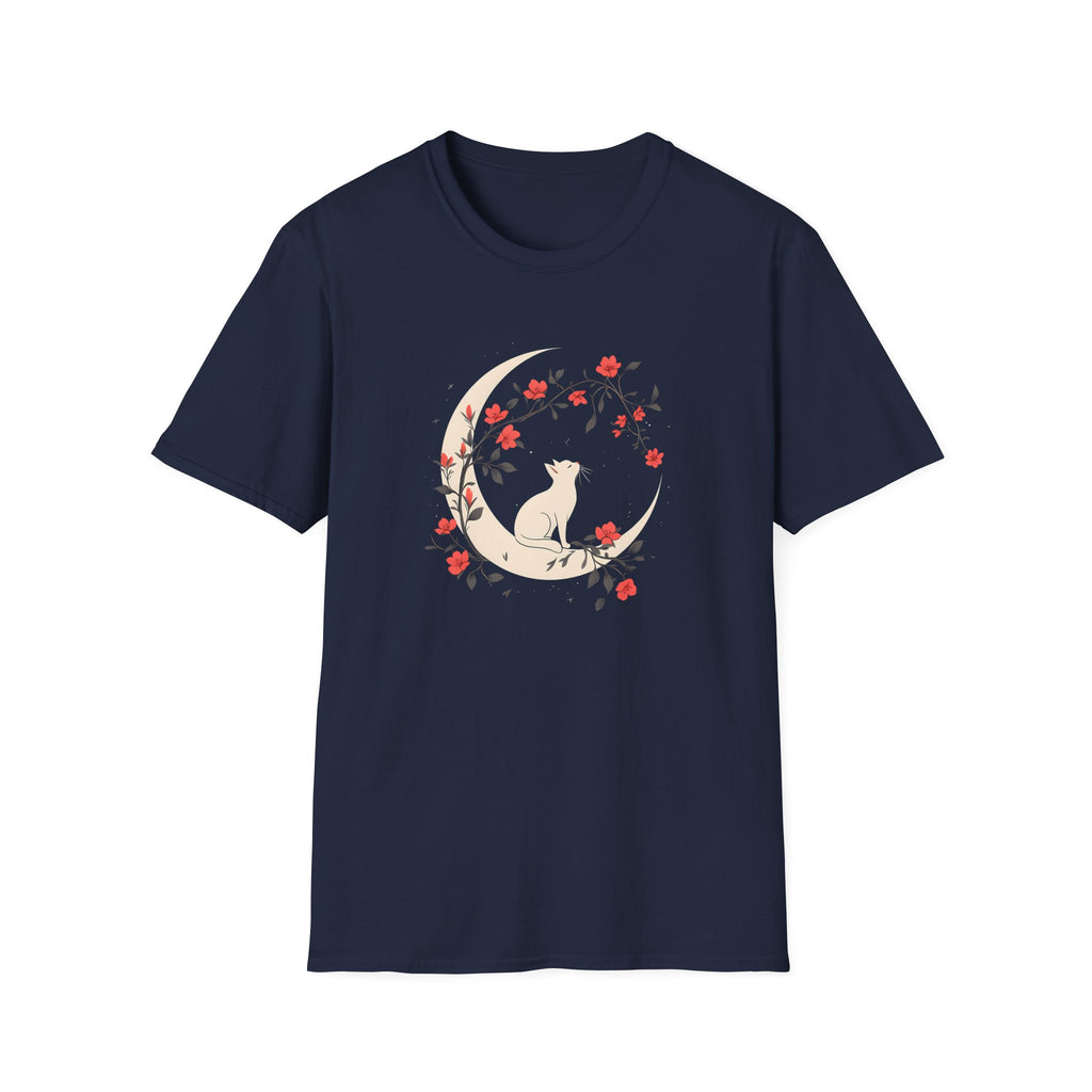 "Celestial Dreamer" Floral Cat & Moon T-Shirt