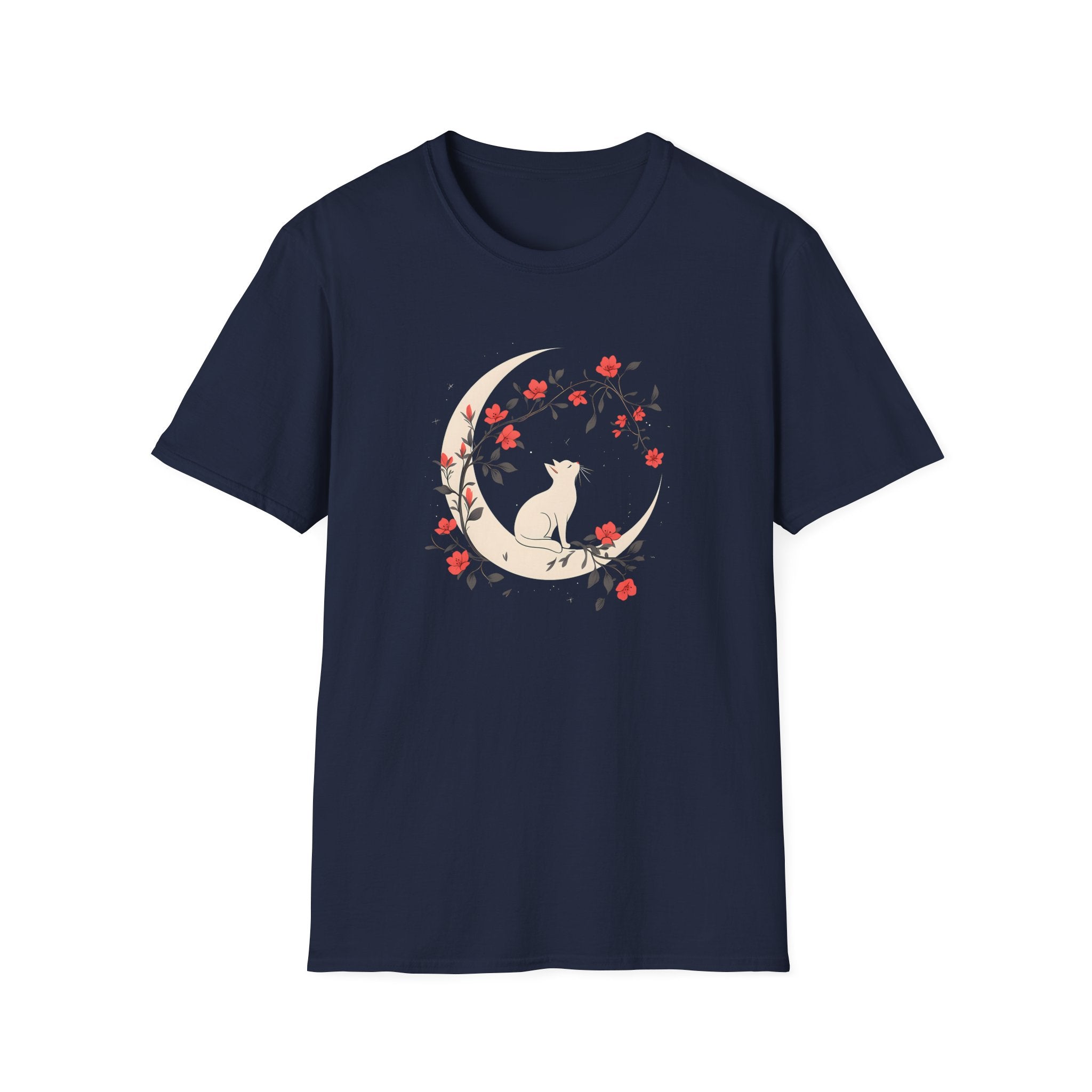 "Celestial Dreamer" Floral Cat & Moon T-Shirt