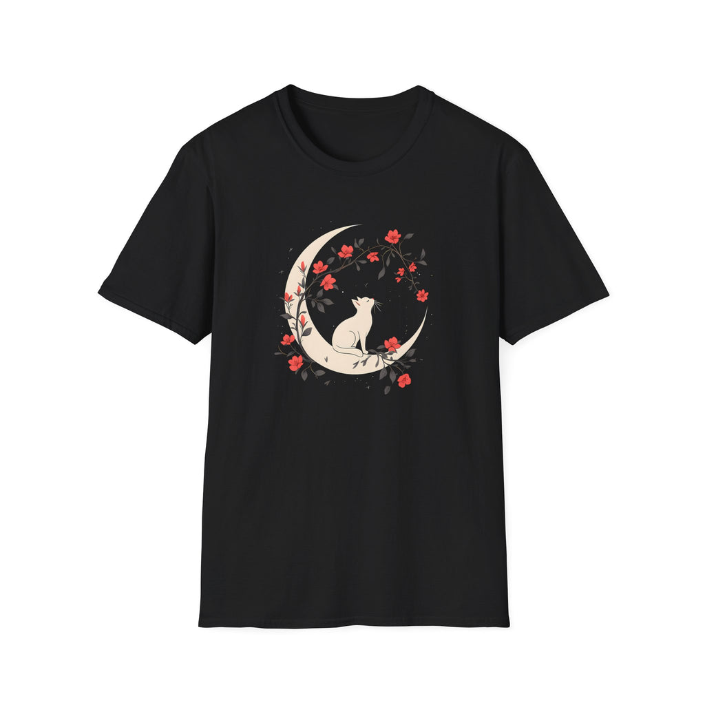 "Celestial Dreamer" Floral Cat & Moon T-Shirt