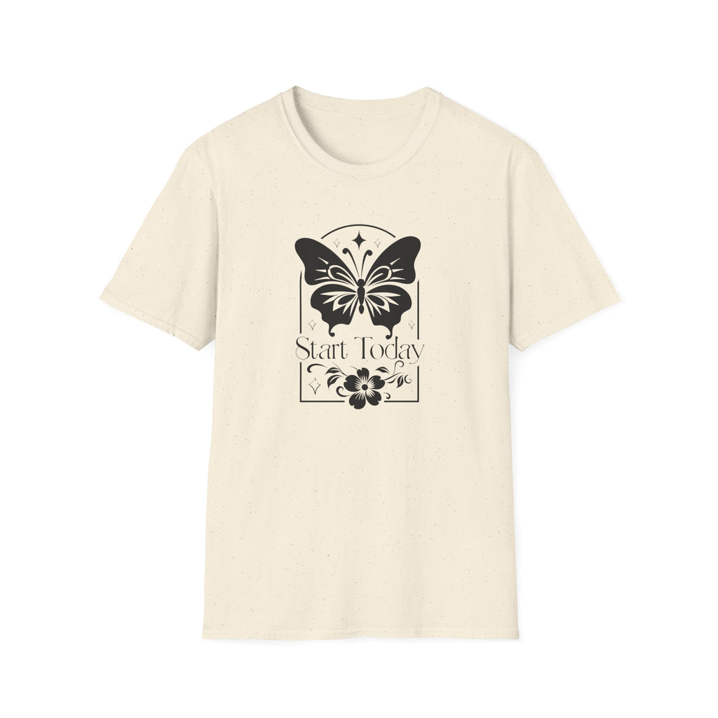 "Start Today" Celestial Butterfly Motif T-Shirt