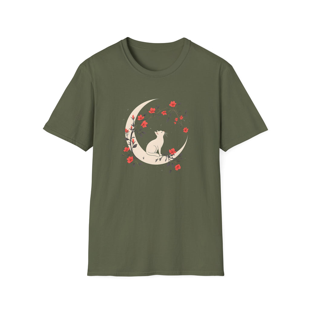 "Celestial Dreamer" Floral Cat & Moon T-Shirt