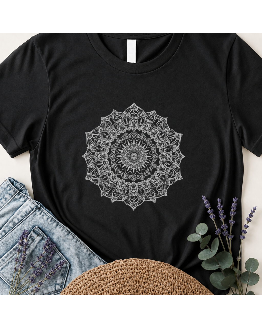 "Serene Spirit" White Mandala Graphic T-Shirt