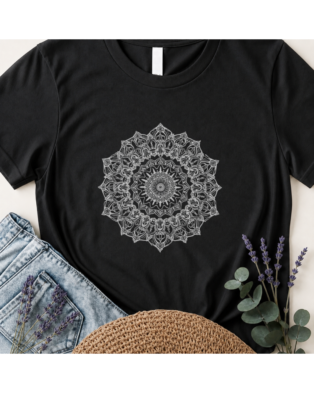 "Serene Spirit" White Mandala Graphic T-Shirt