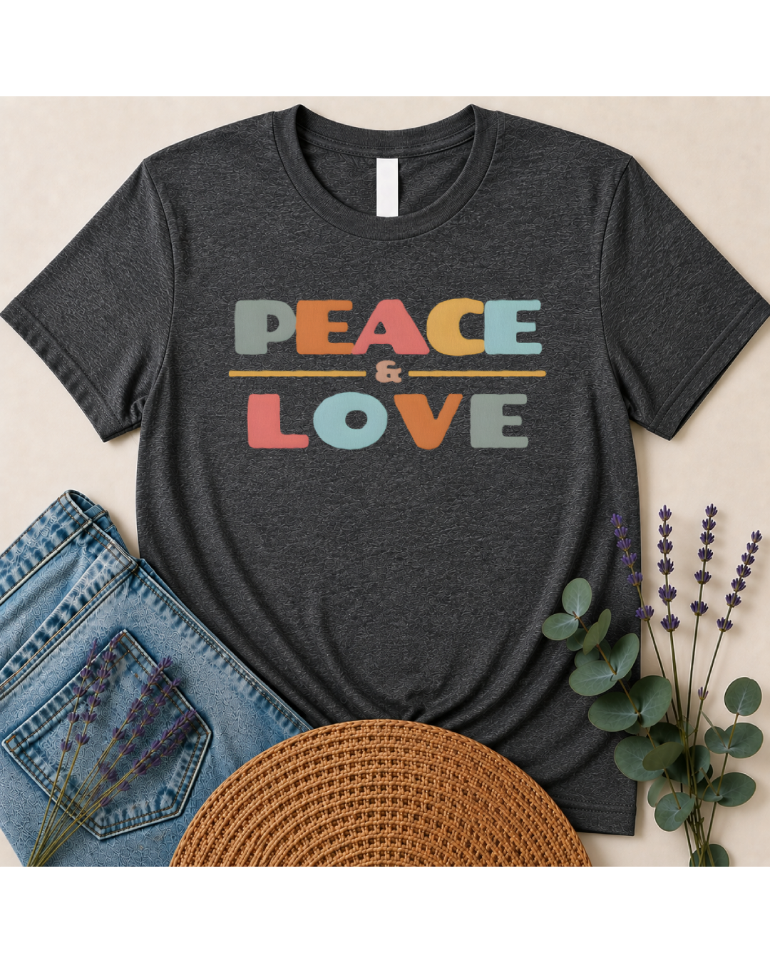 "Peace & Love" Classic Boho Graphic  T-Shirt