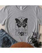 "Start Today" Celestial Butterfly Motif T-Shirt