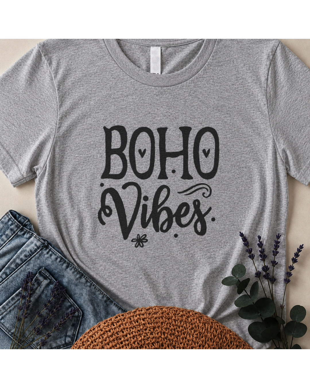 "Boho Vibes" Playful Typography T-Shirt