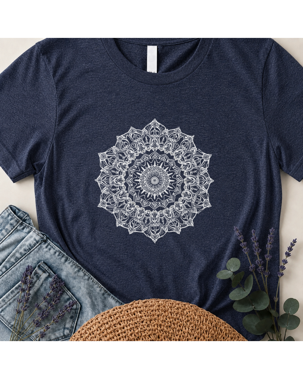 "Serene Spirit" White Mandala Graphic T-Shirt