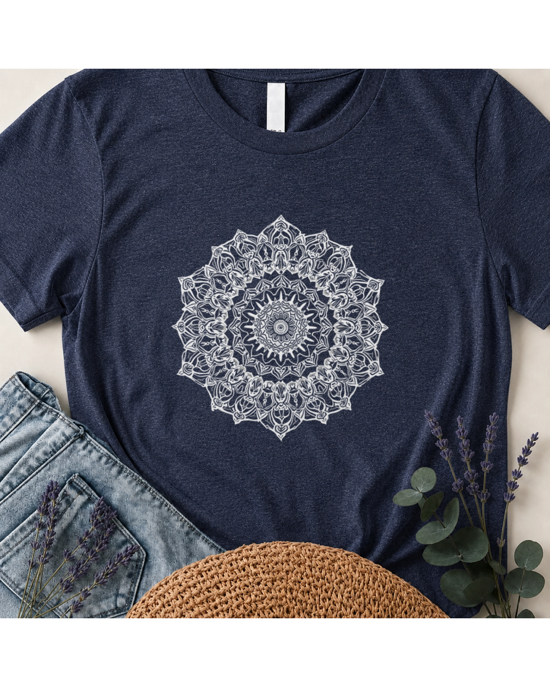 "Serene Spirit" White Mandala Graphic T-Shirt