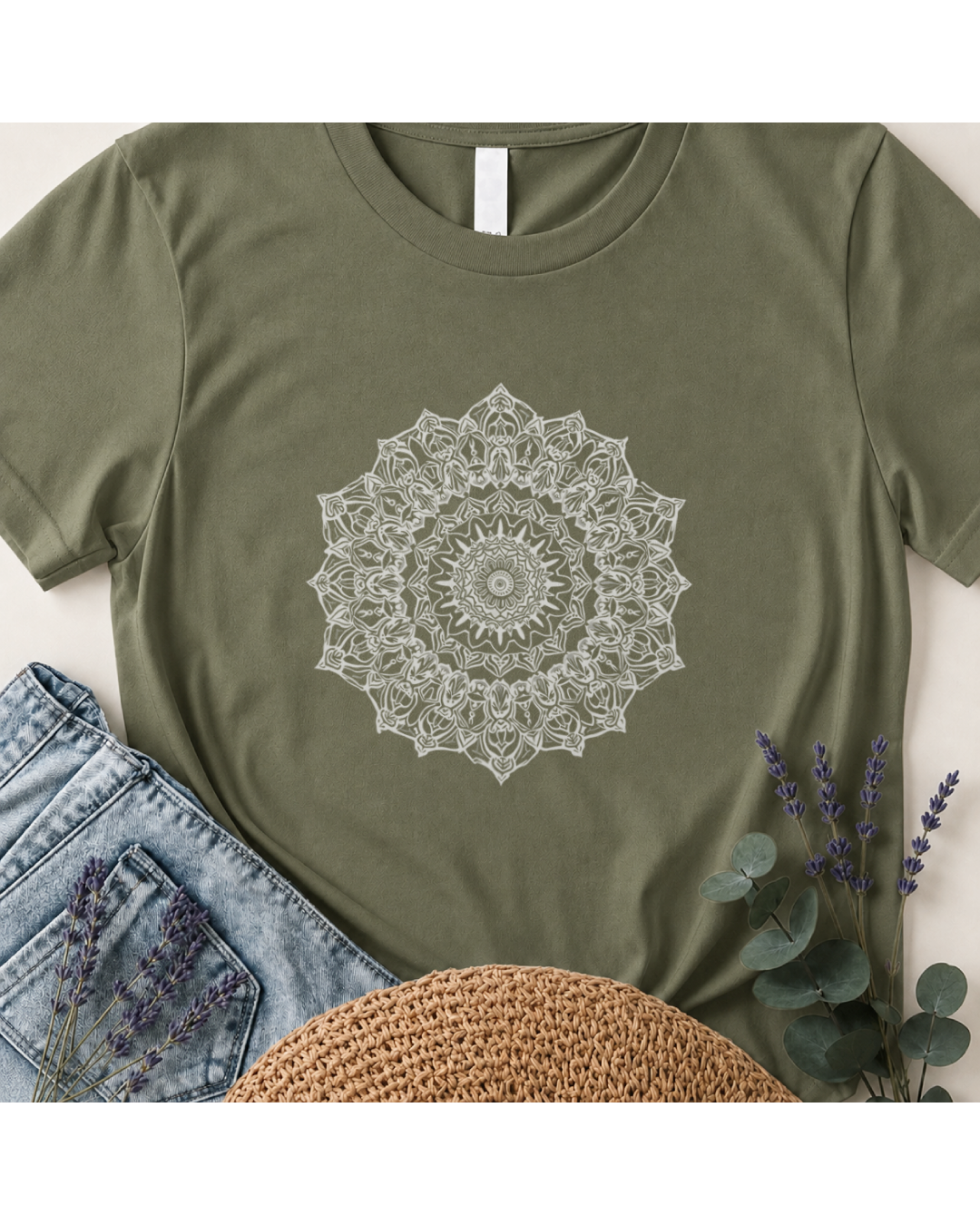 "Serene Spirit" White Mandala Graphic T-Shirt