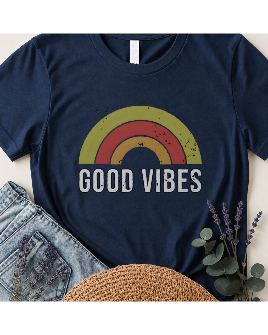 "Good Vibes" Retro Grunge Rainbow T-Shirt