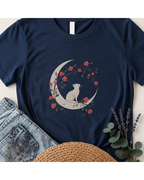 "Celestial Dreamer" Floral Cat & Moon T-Shirt