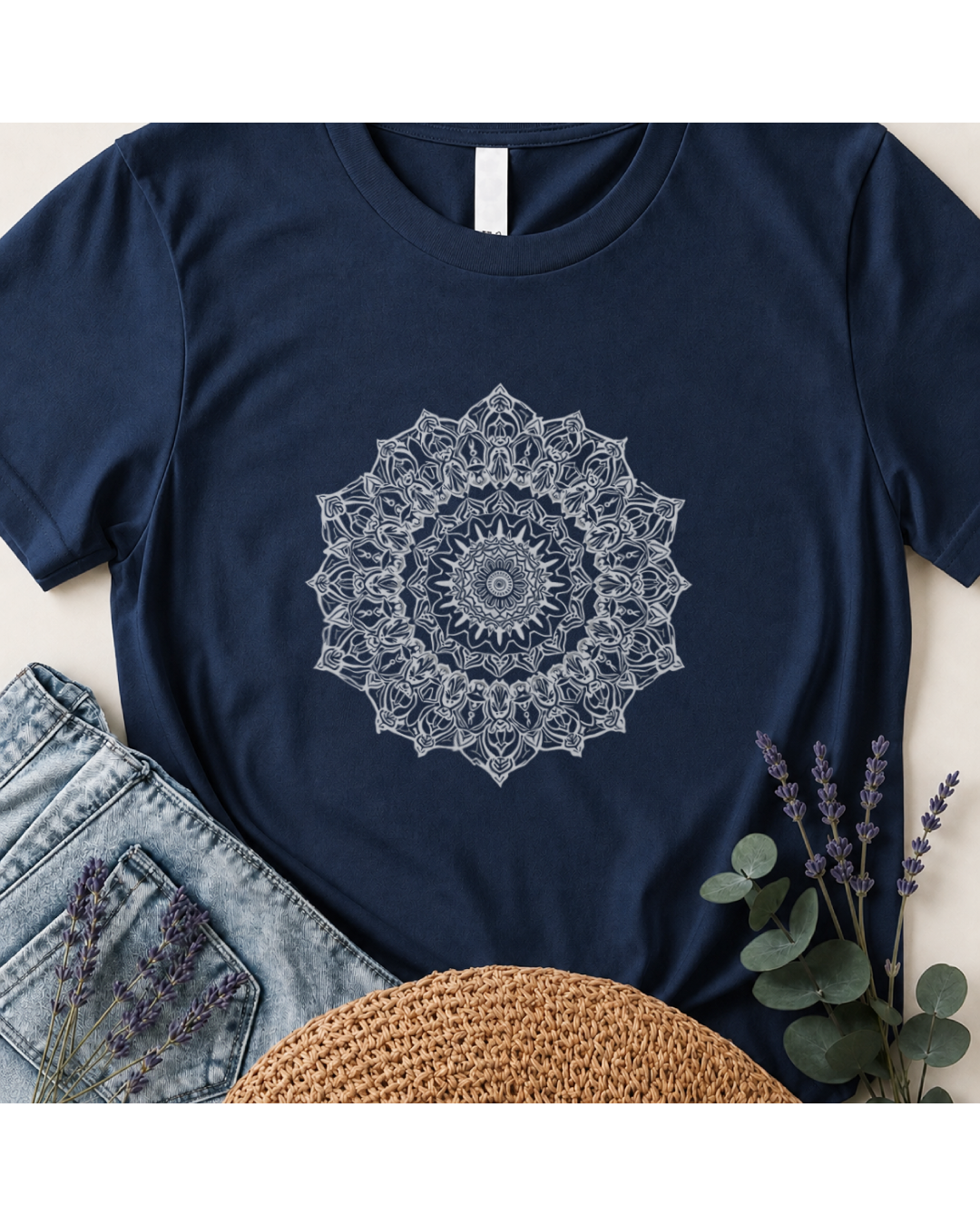 "Serene Spirit" White Mandala Graphic T-Shirt