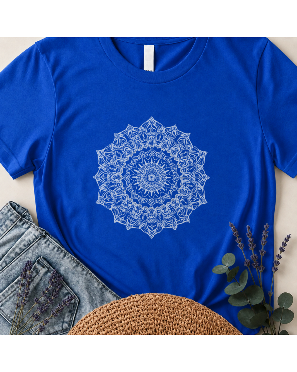 "Serene Spirit" White Mandala Graphic T-Shirt