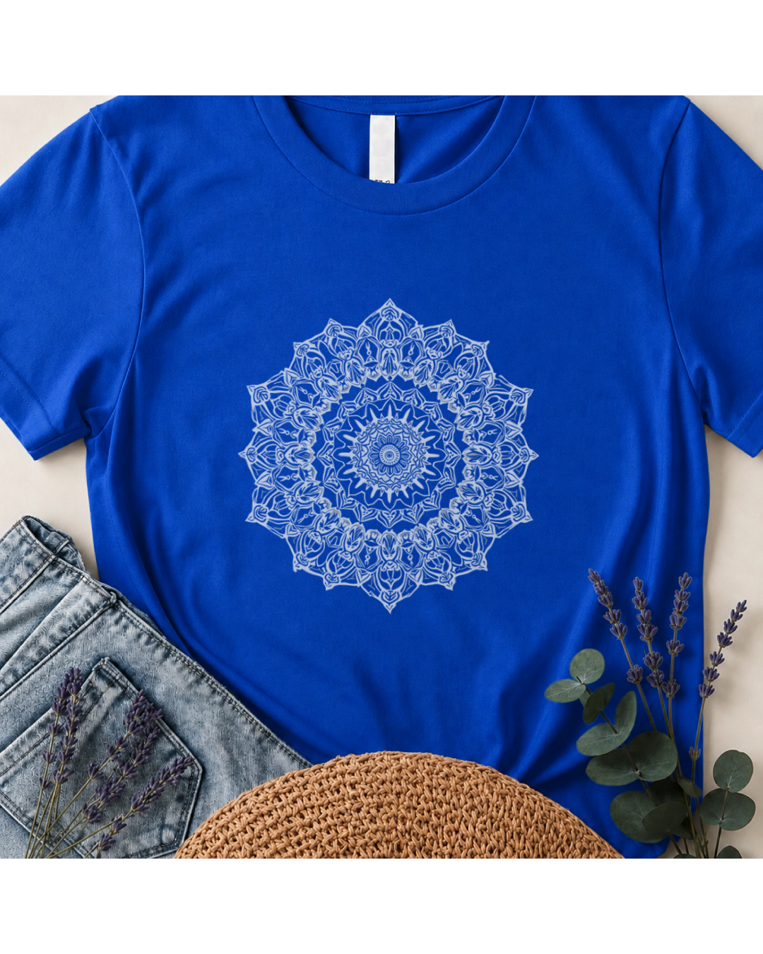 "Serene Spirit" White Mandala Graphic T-Shirt