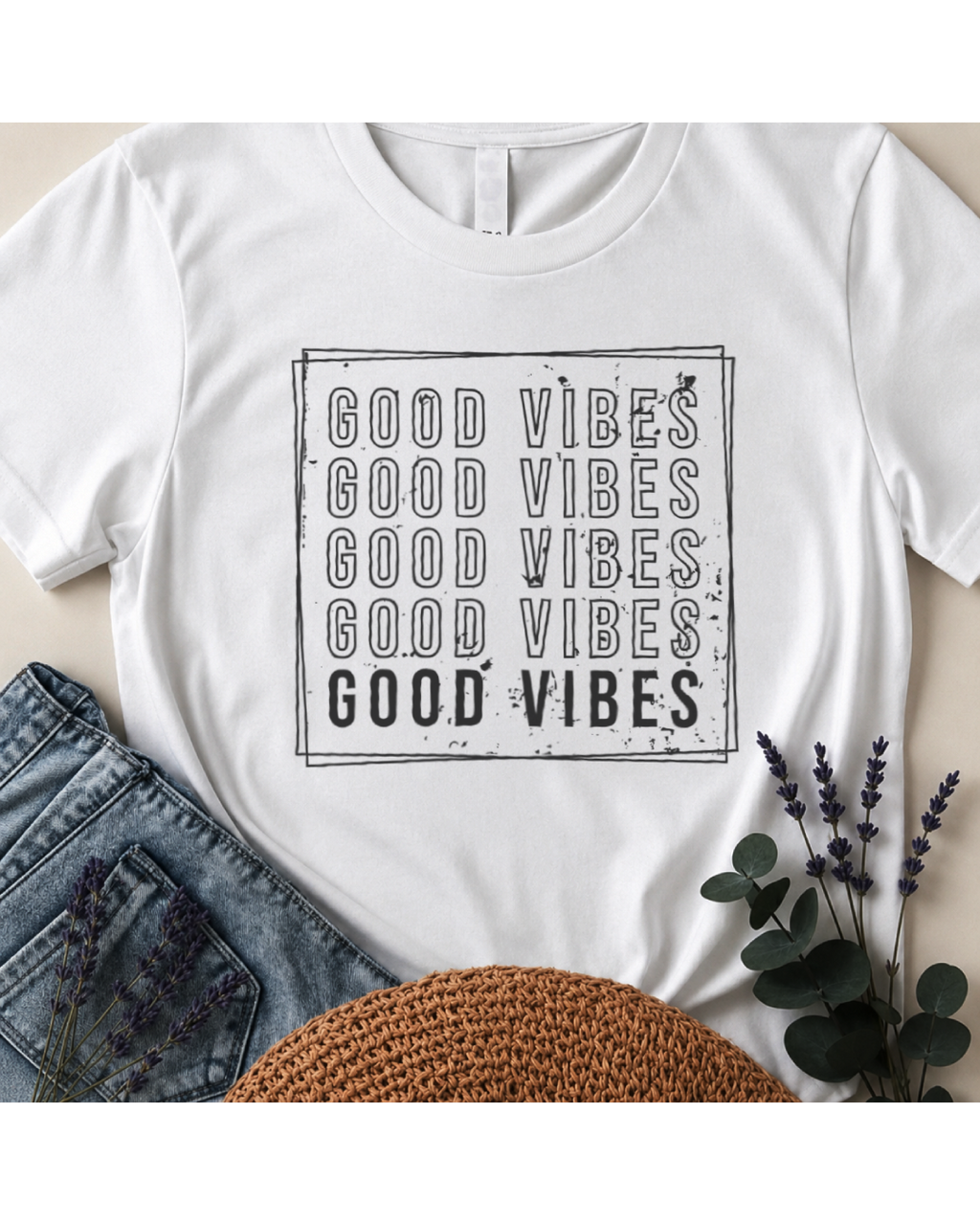 "Good Vibes" Distressed Mantra T-Shirt