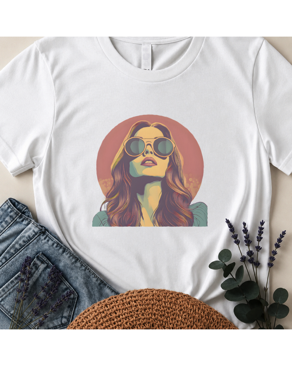 The "Sunset Muse" Retro Portrait T-Shirt